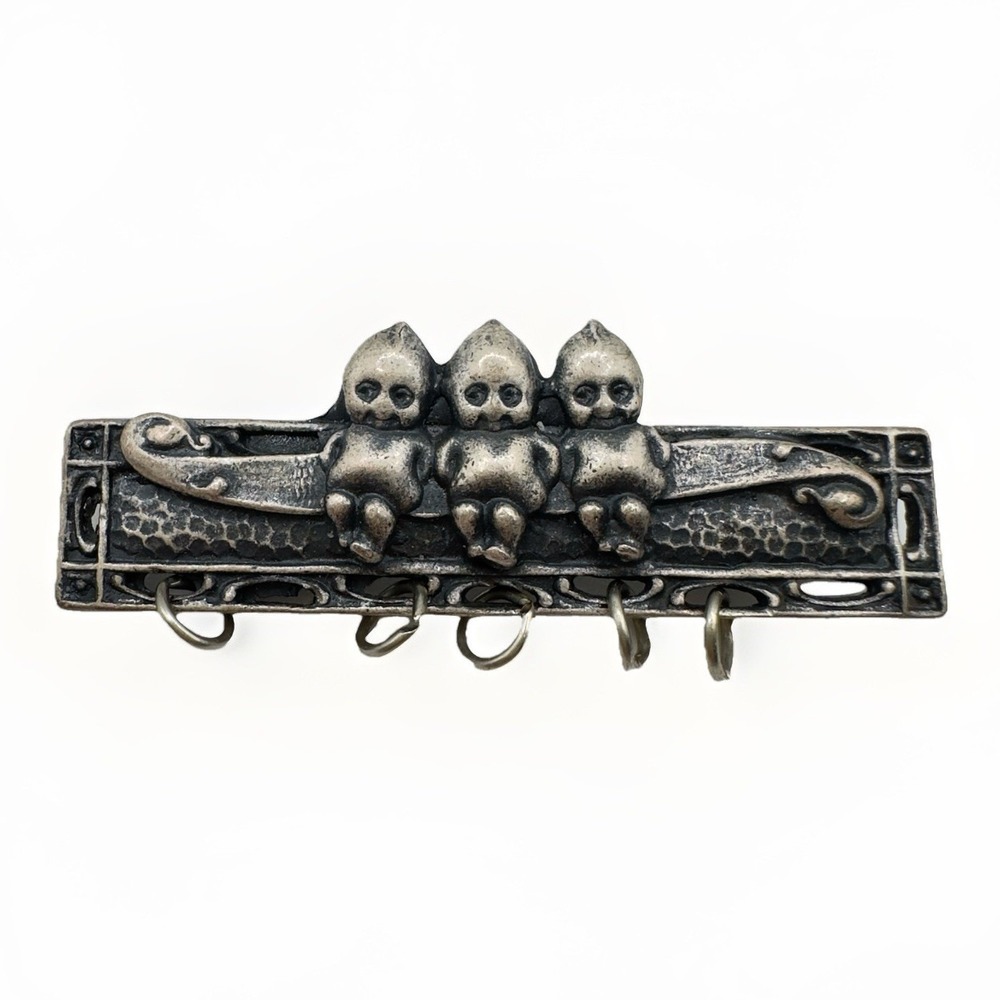 Vintage Kewpie Bar Brooch Pewter Charm Pin NO CHARMS 2.25 in x .75 in